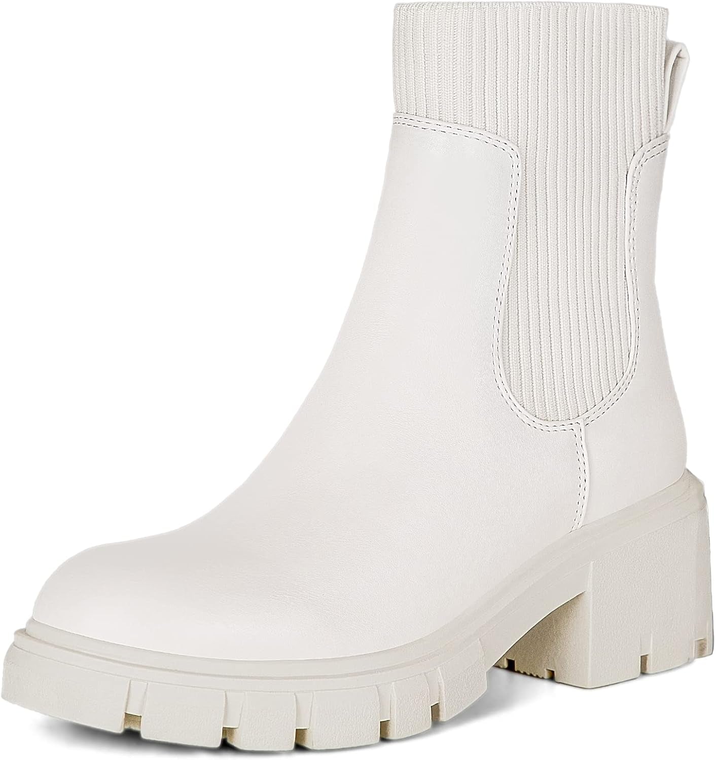 Women'S Chelsea Boots Fashion Slip on Platform Ankle Boots Lug Sole Chunky Booties