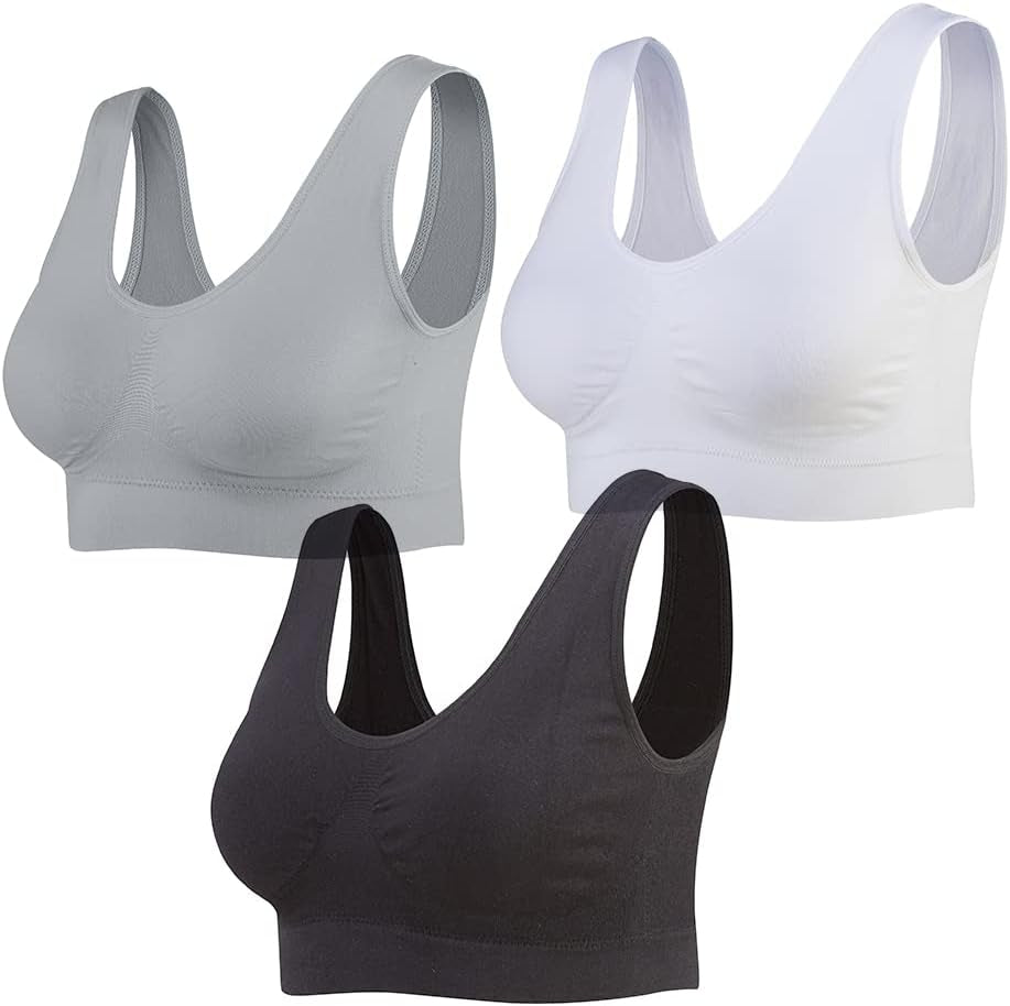 3-Pack Seamless Sports Bra Wirefree Yoga Bra with Removable Pads for Women