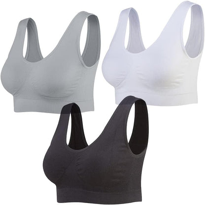 3-Pack Seamless Sports Bra Wirefree Yoga Bra with Removable Pads for Women