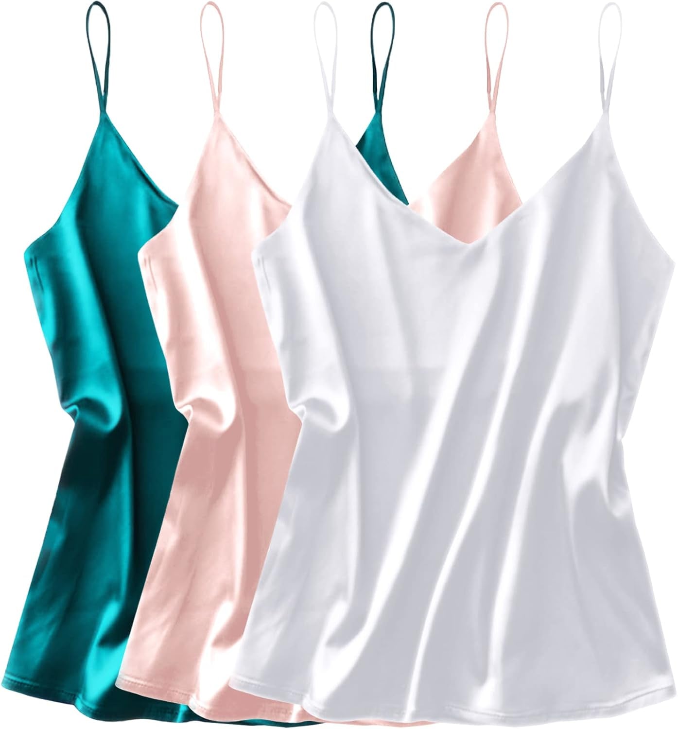 3 Pack: Womens Silk Satin Tank Top V Neck Camisole Cami Spaghetti Strap Top Loose Sleeveless Blouses Tank Shirt