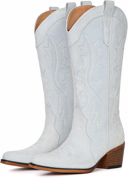 Cowboy Boots for Women Western Cowgirl Boots with Chunky Heel Mid Calf Snip Toe Ideal for Low Insteps