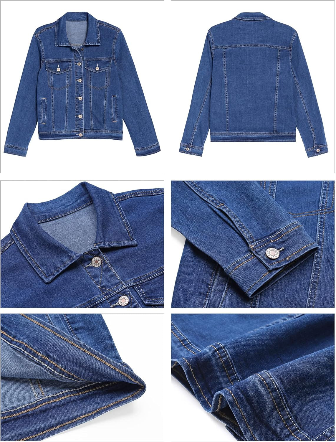 Women'S Basic Button down Long Sleeve Stretchy Jean Trucker Denim Jacket