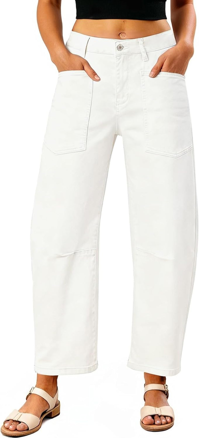 Womens Baggy Barrel Jeans High Waisted Wide Leg Boyfriend Denim Ankle Pants