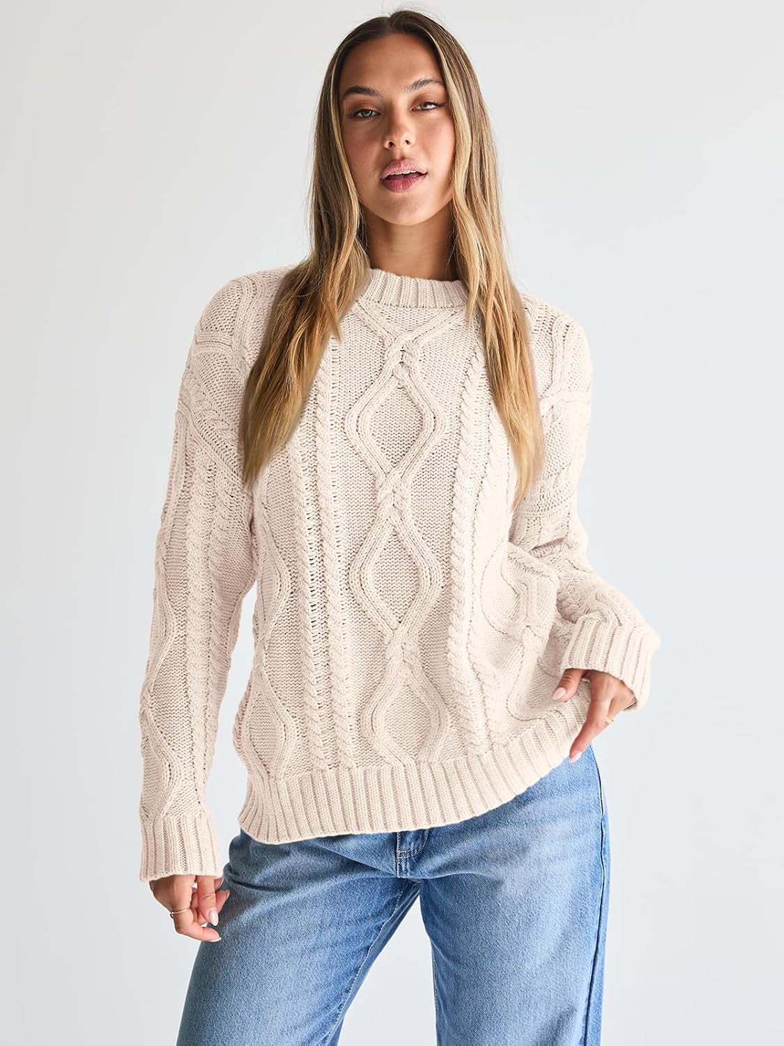 Women'S Oversized Cable Knit Crewneck Sweaters