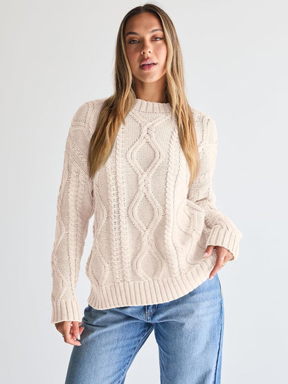 Women'S Oversized Cable Knit Crewneck Sweaters