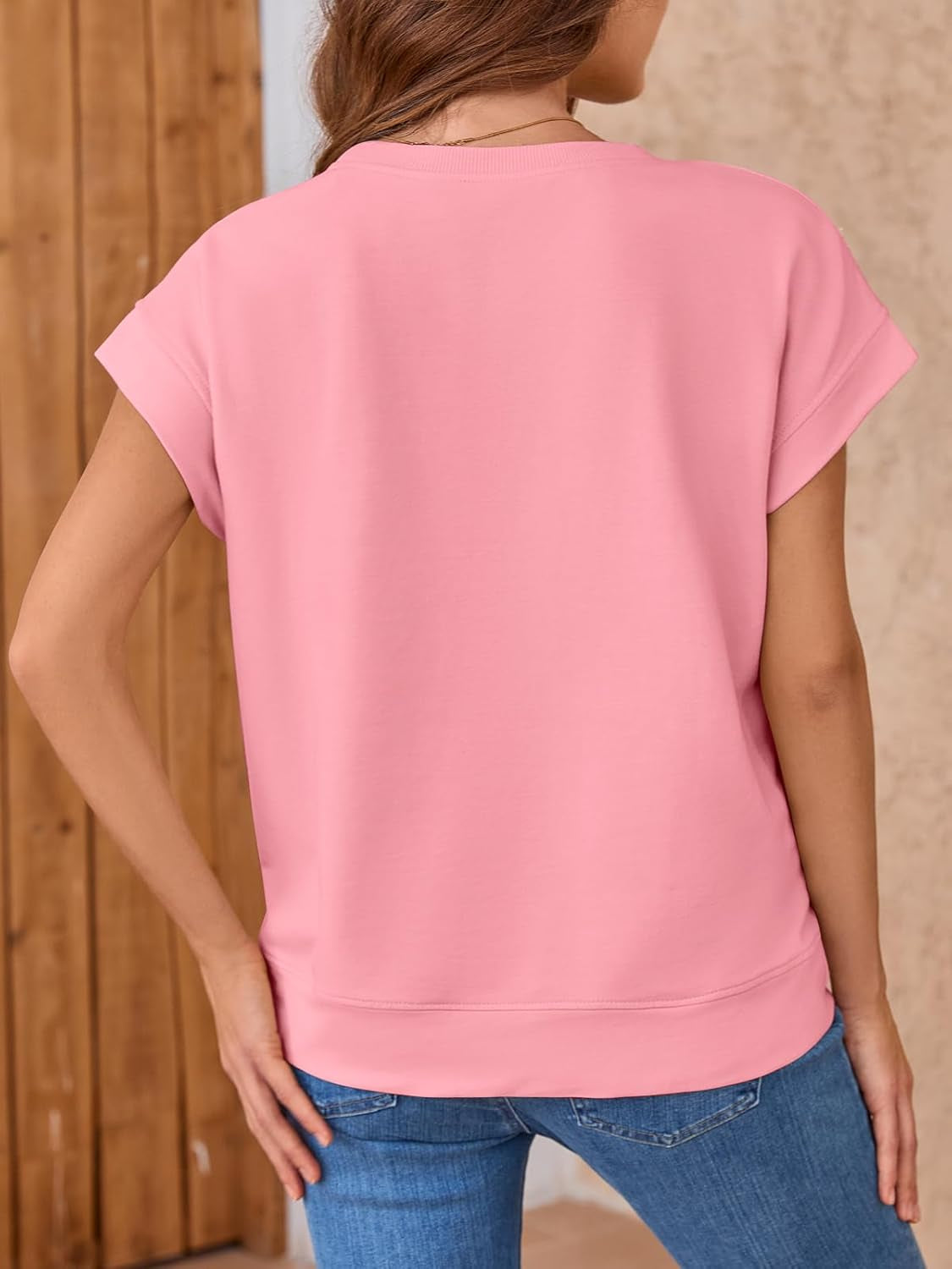 Womens Oversized Short Cap Sleeve T-Shirts Crew Neck Side Slit Tops Summer Casual Loose Fit Tees Tunic Shirts