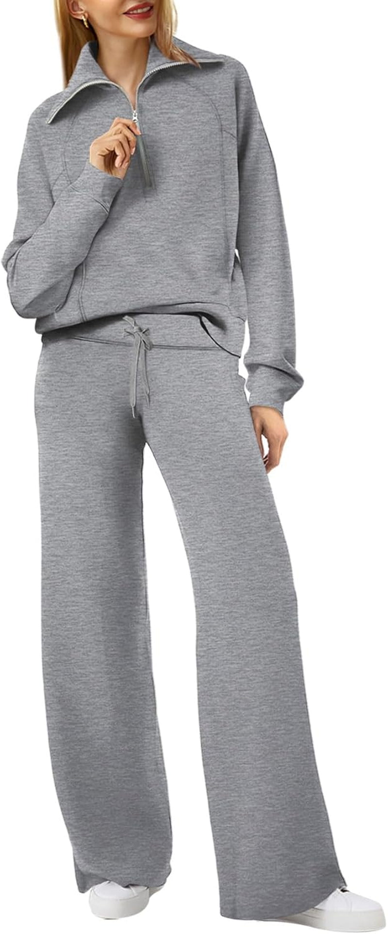 Lounge Sets for Women 2025 Half Zip Sweatshirt and Wide Leg Sweatpant 2 Piece Outfits Sweatsuit Tracksuit