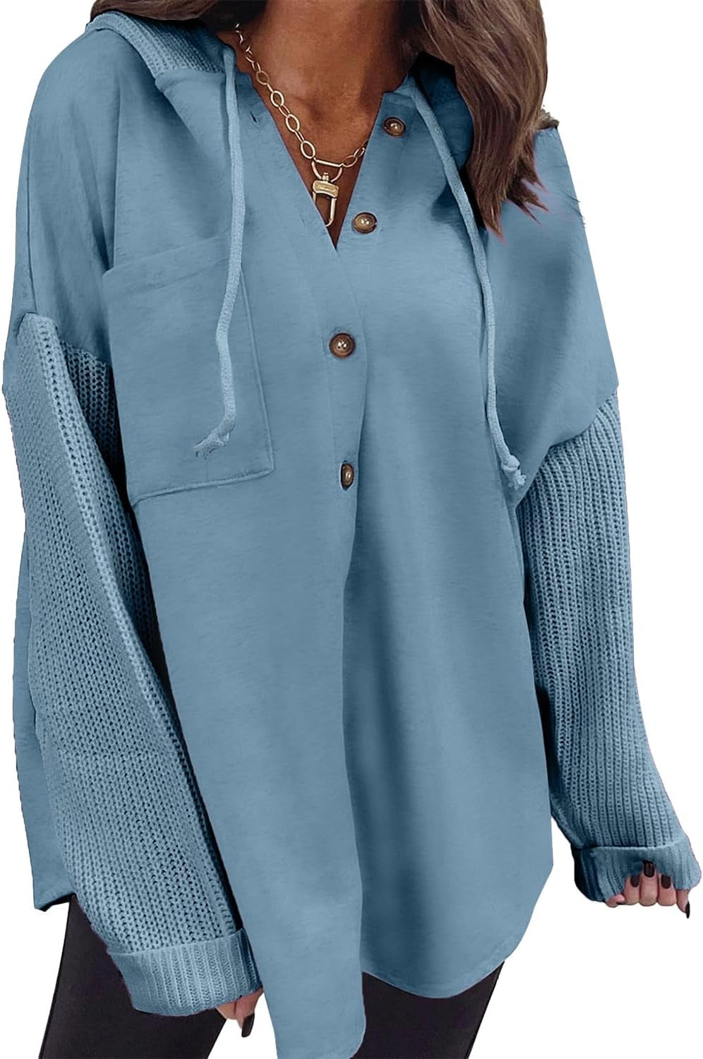 Oversized Sweatshirt for Women Loose Fit Casual Long Sleeve Button Hooded Sweatshirts Hoodies with Pocket