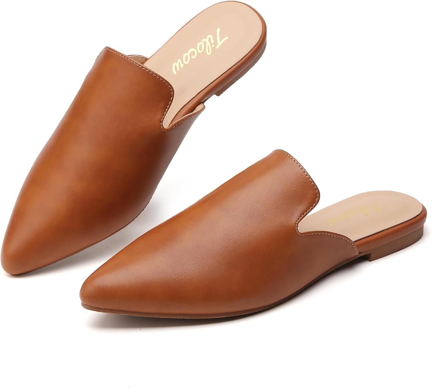 Mules for Woman Comfortable Pointed Toe Backless Loafers Flat Mule Business Casual Shoes Slides Slip On