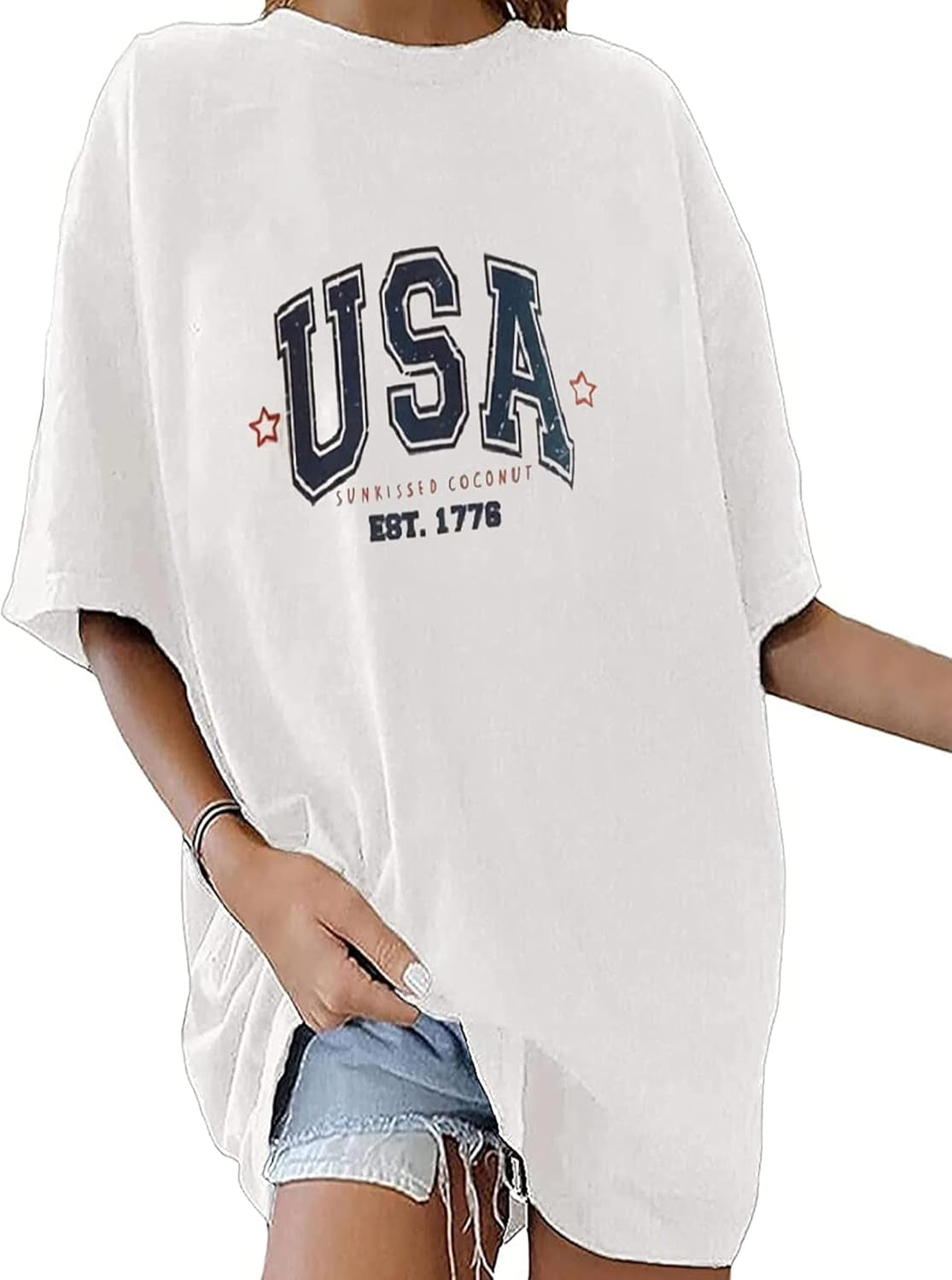 Women'S Casual Oversized T Shirt Short Sleeve Graphic Tee Letter Sun Moon Shirts