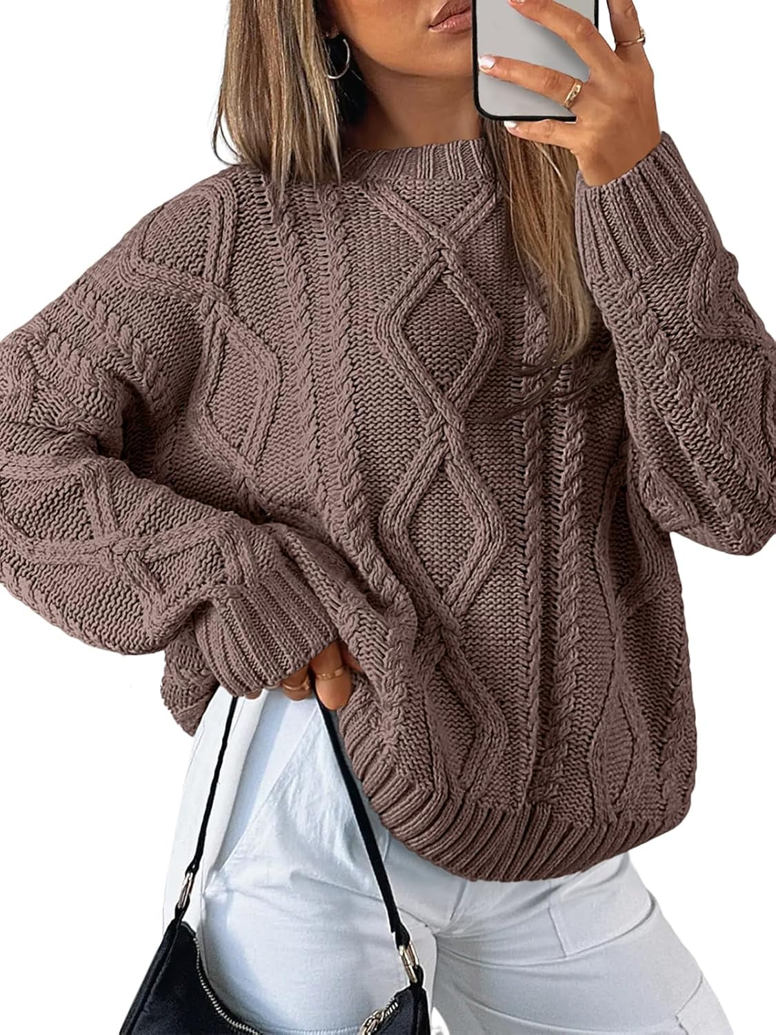 Women'S Oversized Cable Knit Crewneck Sweaters