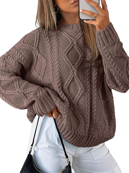 Women'S Oversized Cable Knit Crewneck Sweaters