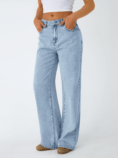 Women'S High Waisted Straight Wide Leg Jeans, Comfort Stretch Baggy Denim Pants