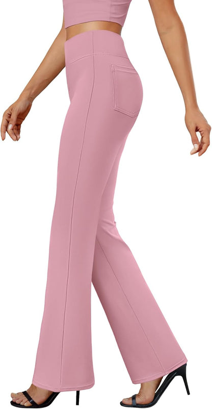 Womens Bootcut Dress Pants Business Casual Work Pants with Pockets High Waist Stretchy Trousers Pull on Office Slacks