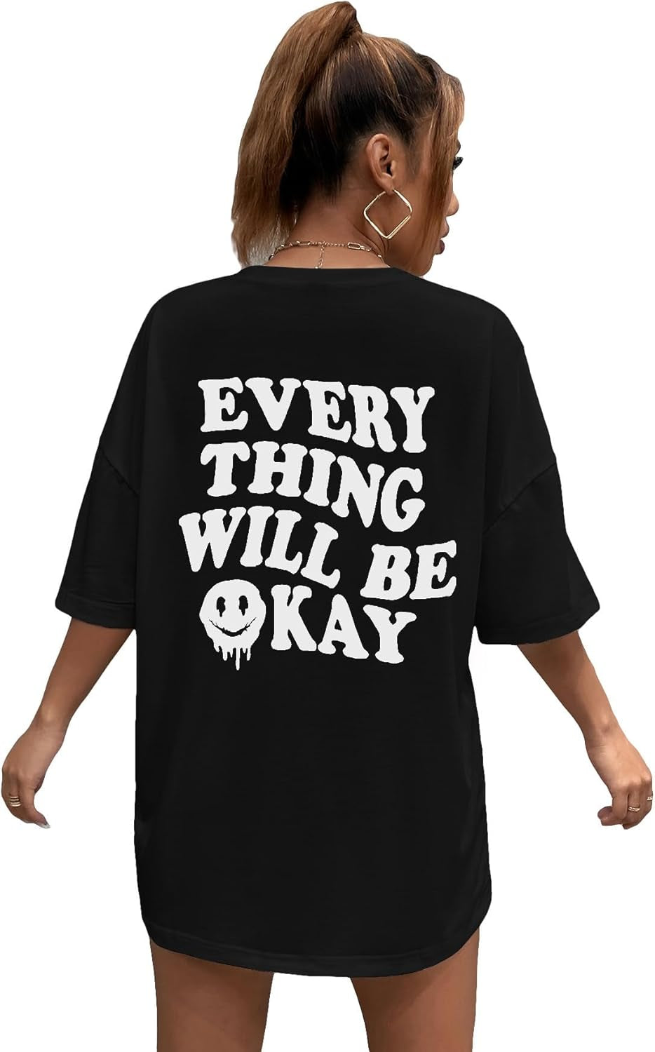 Women'S Oversized T Shirts Graphic Tees Letter Print Casual Trendy Summer Loose Tops