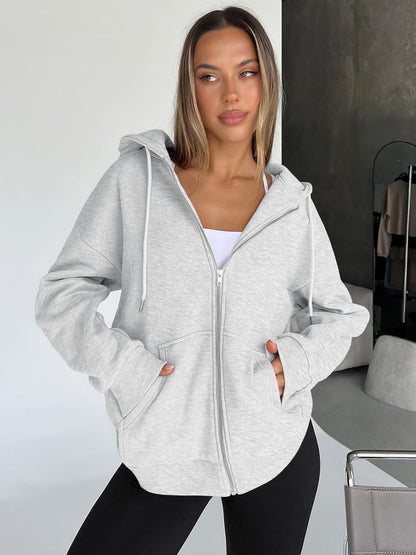 Womens Zip up Hoodies Oversized Sweatshirts Fall Fashion Spring Outfits Casual Jackets 2026 Winter Clothes