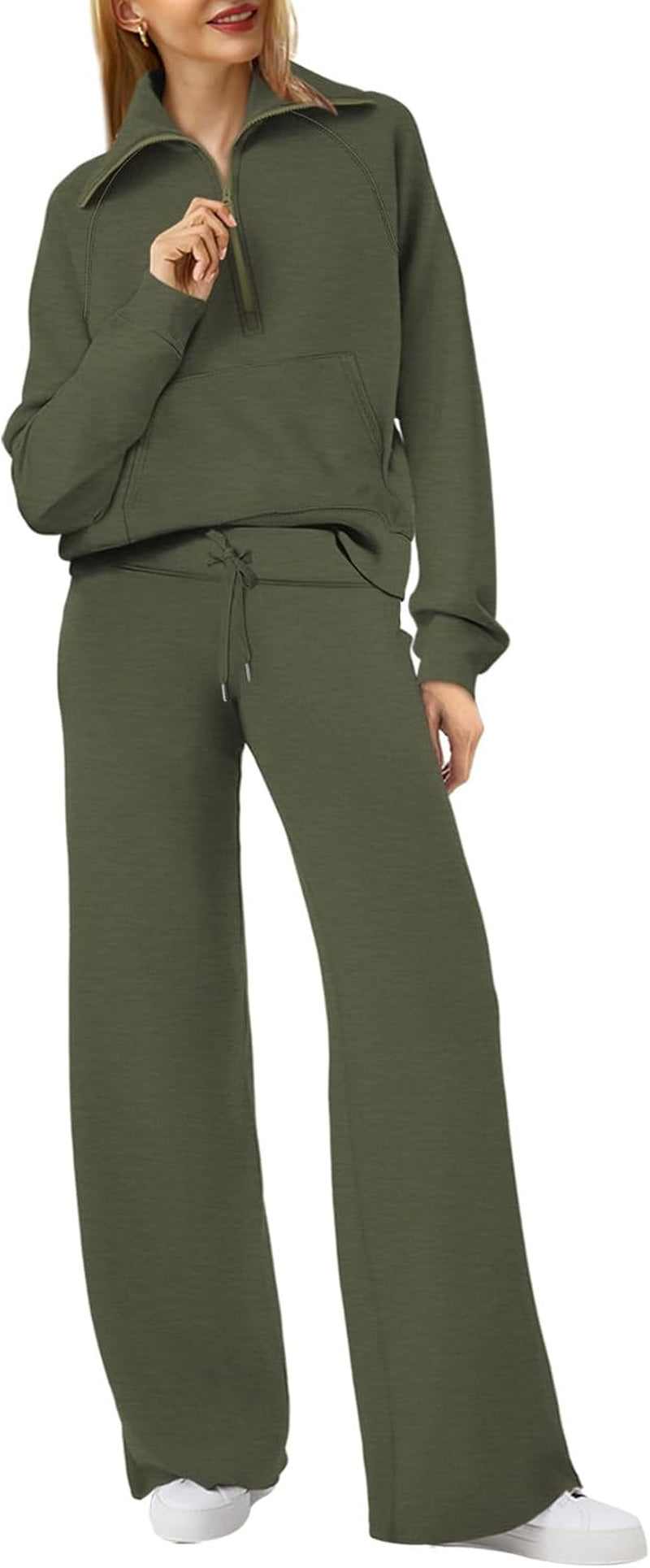Lounge Sets for Women 2025 Half Zip Sweatshirt and Wide Leg Sweatpant 2 Piece Outfits Sweatsuit Tracksuit