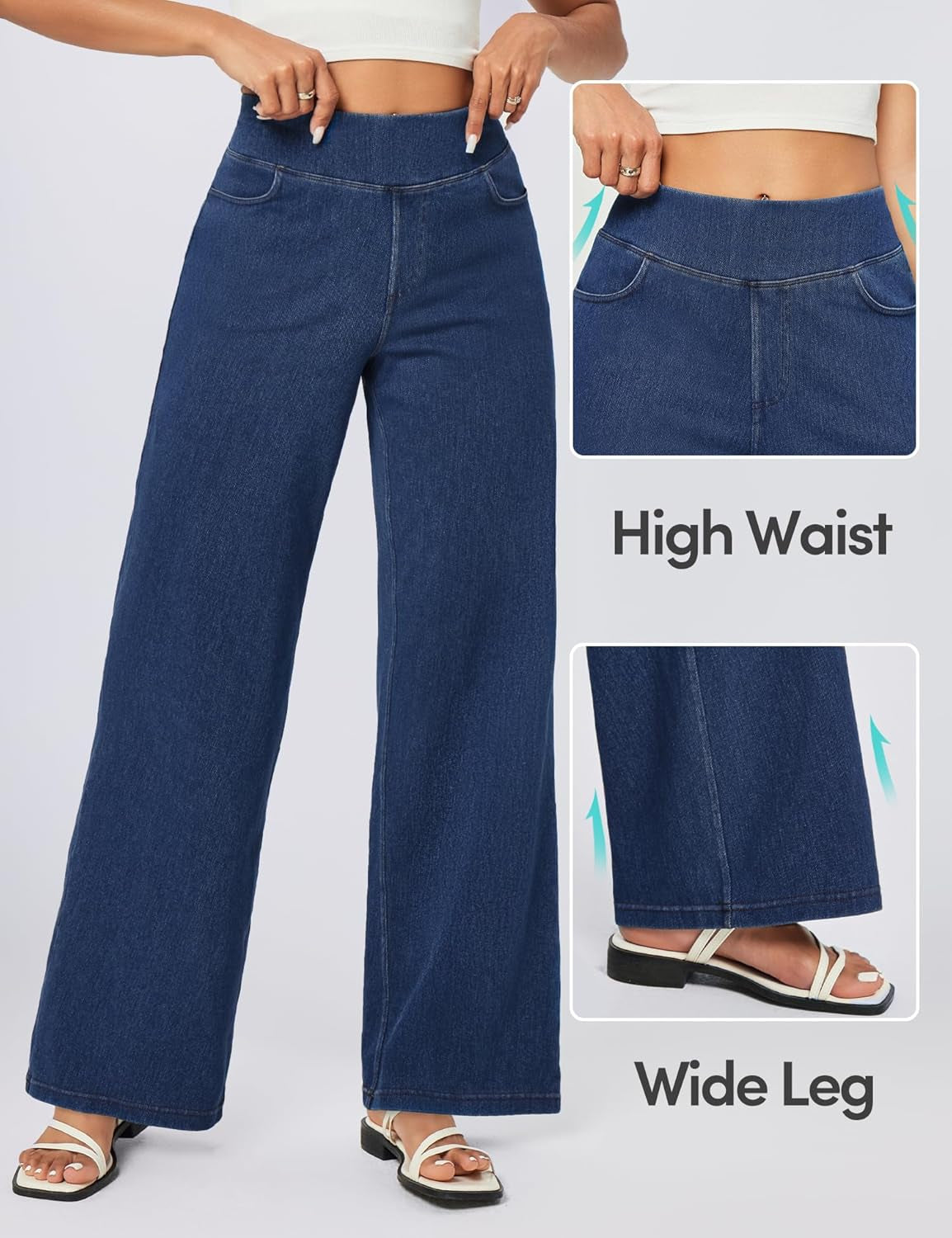 Wide Leg Jeans Woman High Waisted Pull on Baggy Jeans for Women Stretchy Trendy Womens Jean Straight Casual Denim Pants