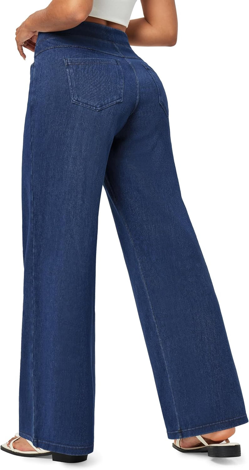 Wide Leg Jeans Woman High Waisted Pull on Baggy Jeans for Women Stretchy Trendy Womens Jean Straight Casual Denim Pants