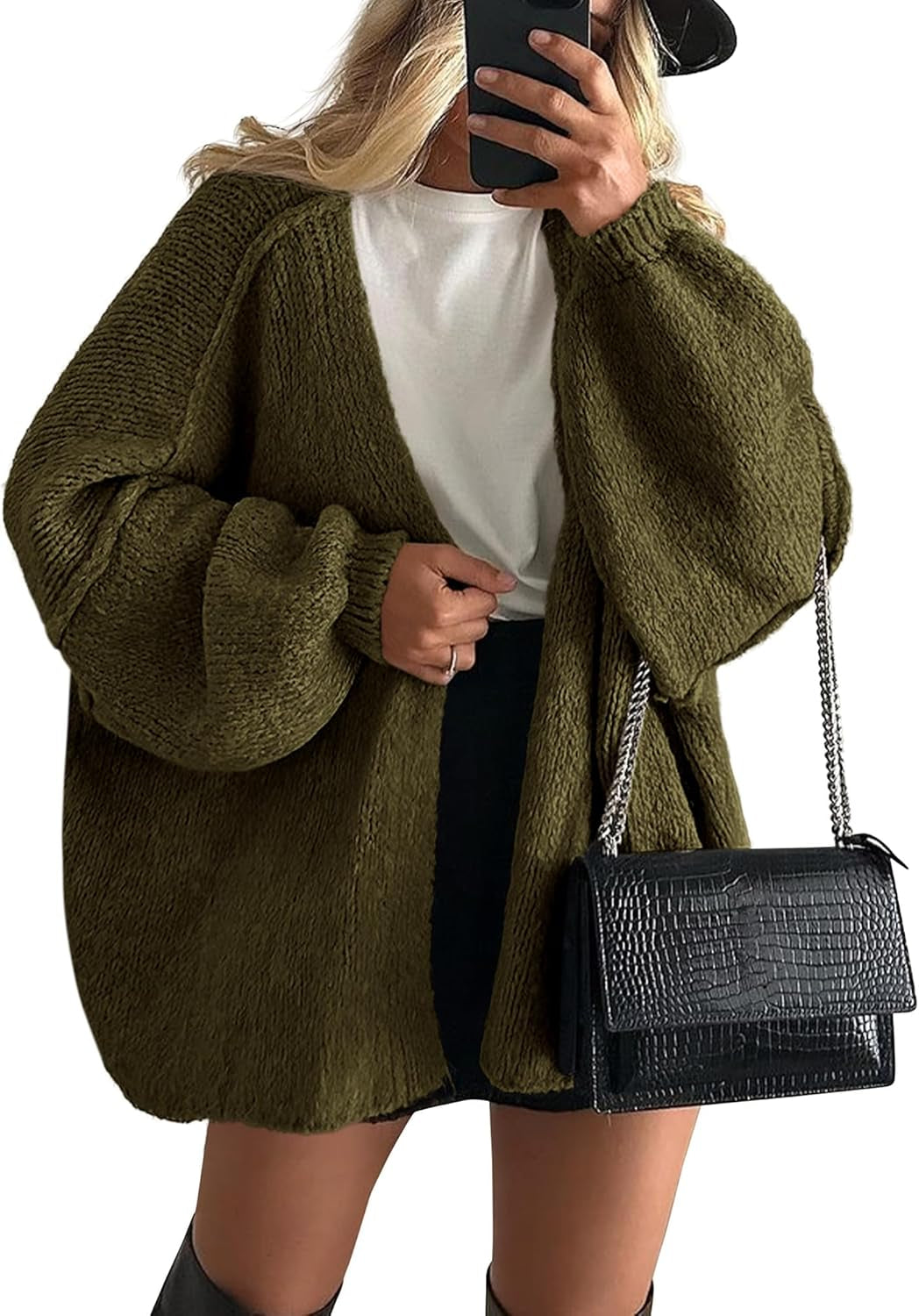 Womens Oversized Cardigan Sweaters 2026 Fall Long Lantern Sleeve Knit Open Front Lightweight Sweater