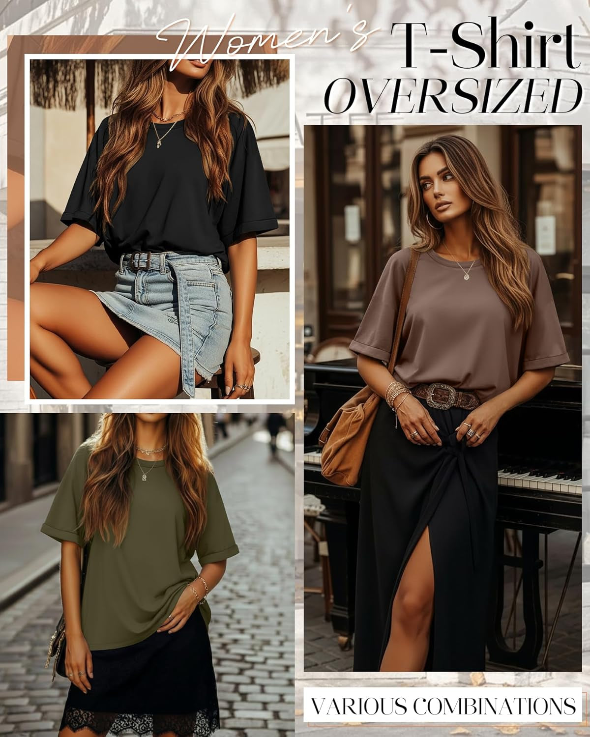 3 Pack Women'S Oversized T-Shirt Half Sleeve Summer Tees Casual Loose Fit Crew Neck Basic Tops