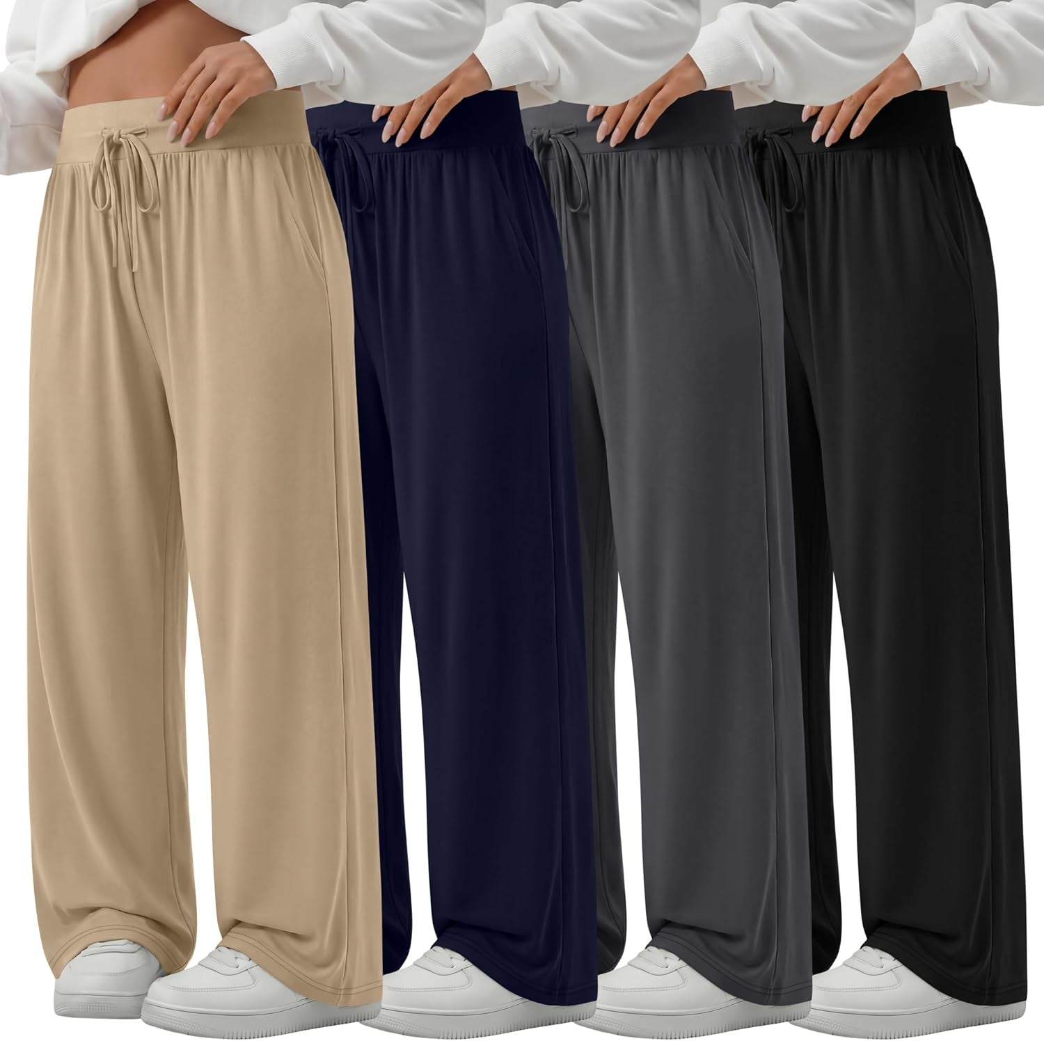 4 Pack Women'S plus Size Lounge Pants Wide Leg Yoga Pants Drawstring Baggy Sweatpants Loose Casual Workout Jogger