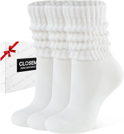 Womens Scrunch Crew Socks Retro Soft Cotton Cozy Slouchy Socks for Sneakers Boot 3 Pairs