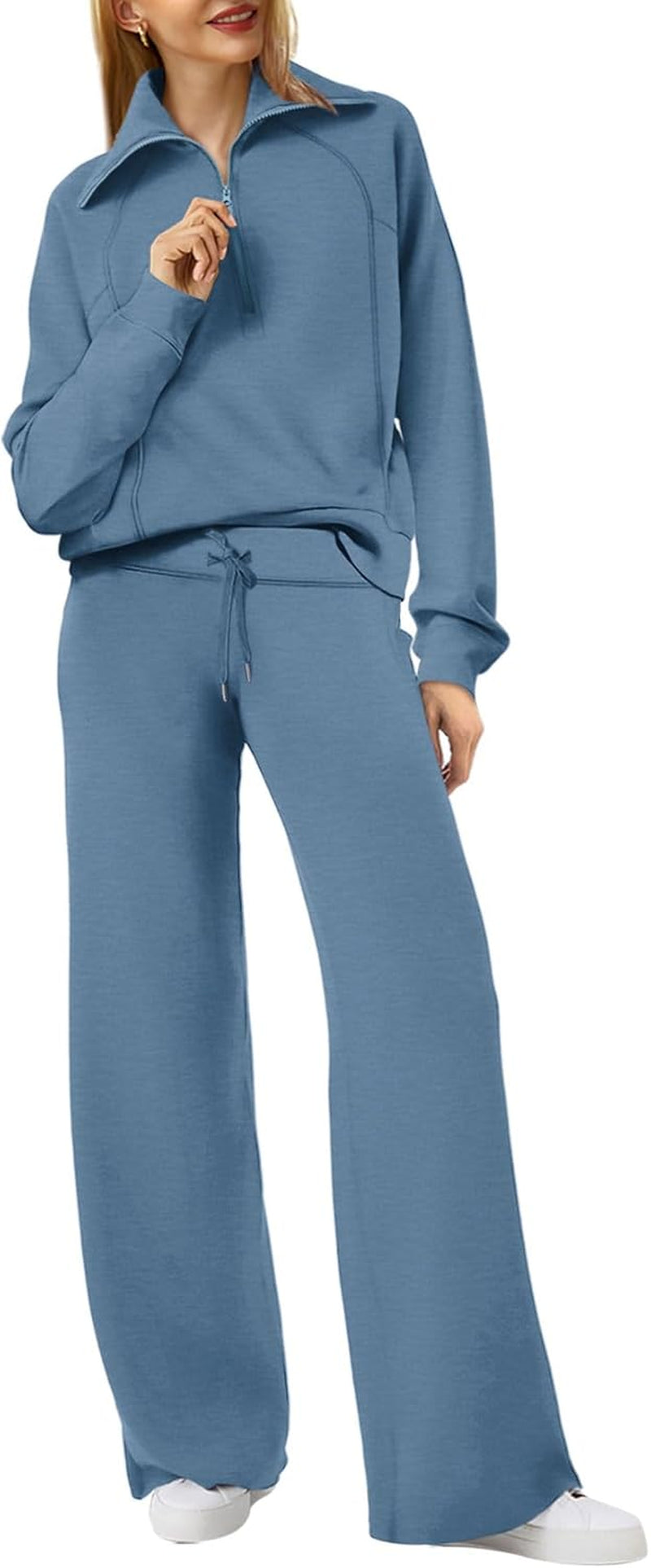 Lounge Sets for Women 2025 Half Zip Sweatshirt and Wide Leg Sweatpant 2 Piece Outfits Sweatsuit Tracksuit