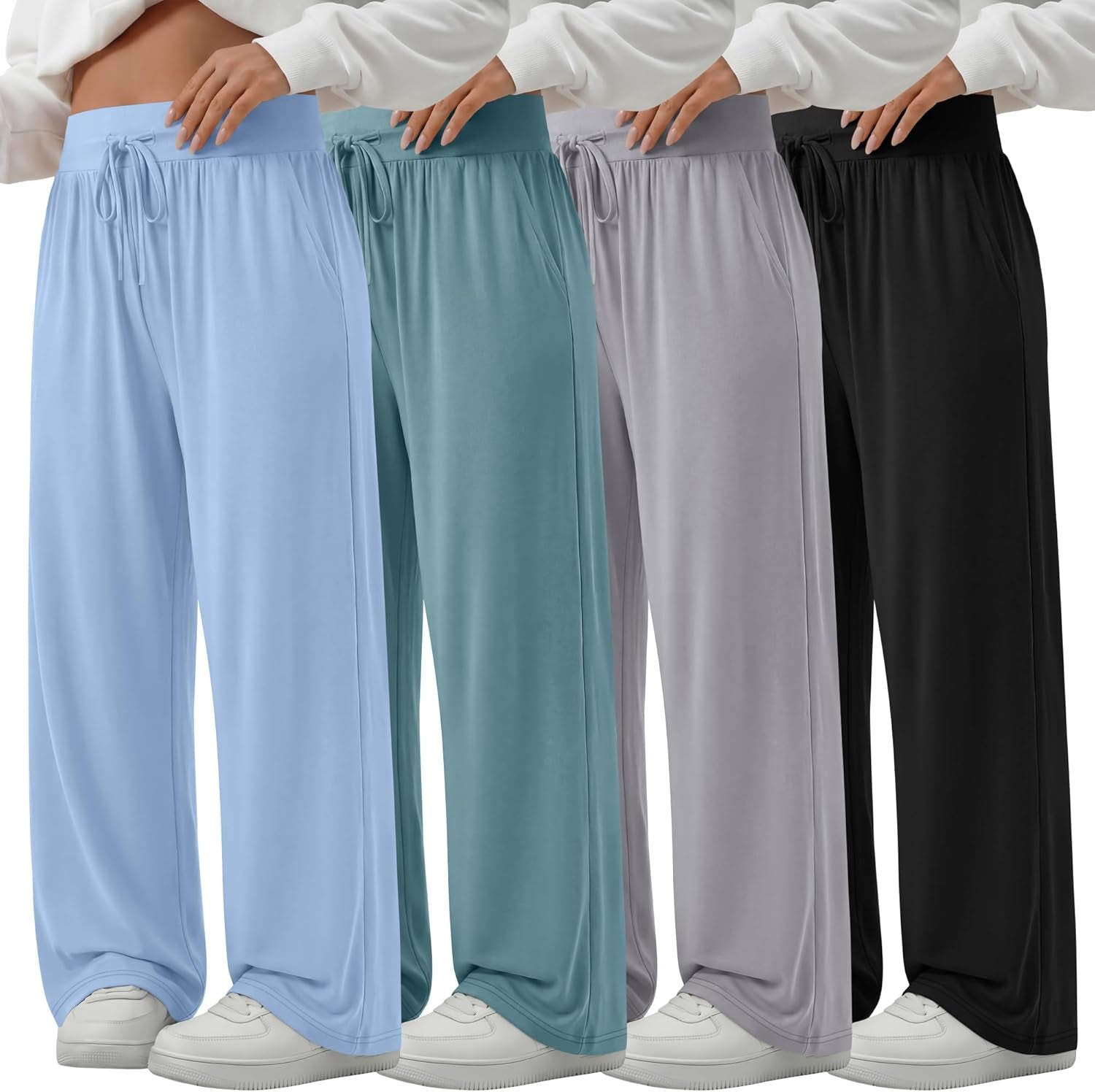 4 Pack Women'S plus Size Lounge Pants Wide Leg Yoga Pants Drawstring Baggy Sweatpants Loose Casual Workout Jogger