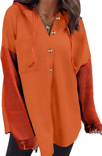 Oversized Sweatshirt for Women Loose Fit Casual Long Sleeve Button Hooded Sweatshirts Hoodies with Pocket