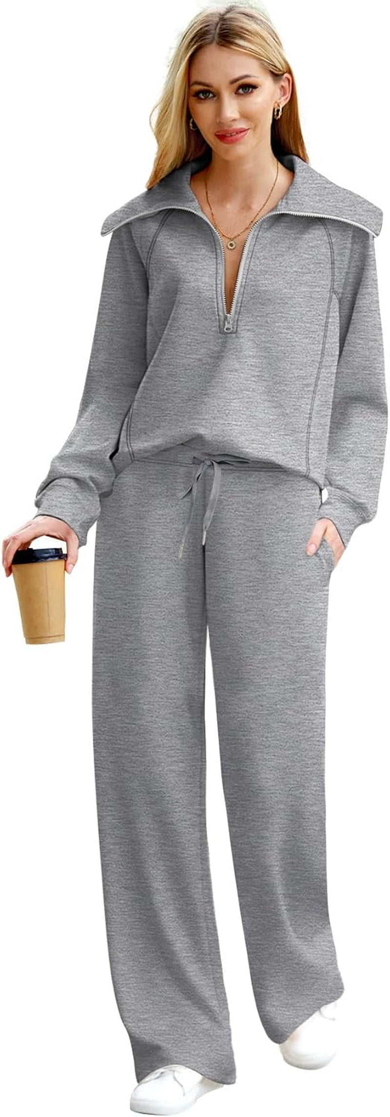 Lounge Sets for Women 2025 Half Zip Sweatshirt and Wide Leg Sweatpant 2 Piece Outfits Sweatsuit Tracksuit