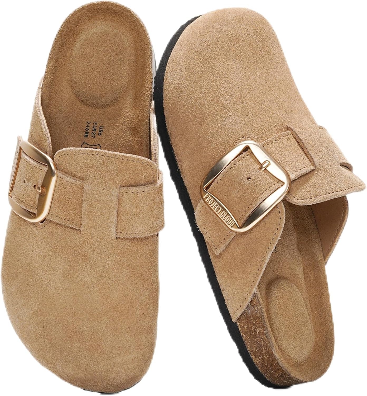 100% Genuine Leather Clogs for Women Shoes - Memory Foam Insole, Non-Slip & Natural Cork Footbed Arch Support Big Buckle Womens Clogs and Mules Footwear (Manchester)