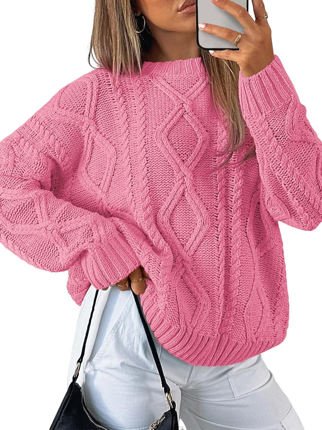 Women'S Oversized Cable Knit Crewneck Sweaters