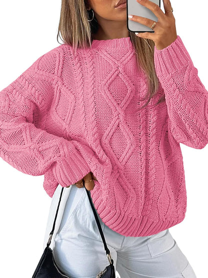 Women'S Oversized Cable Knit Crewneck Sweaters
