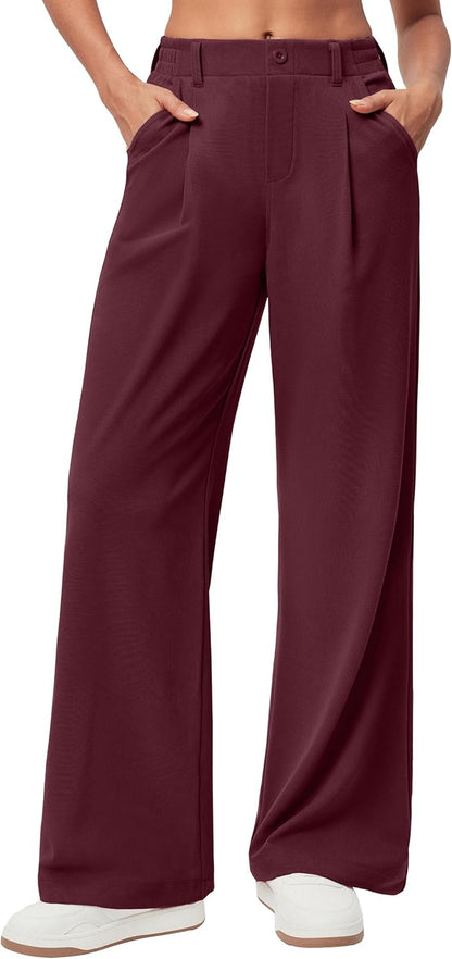 Wide Leg Pants Woman Stretchy Work Dress Pants Women Pull on Business Casual Slacks Trousers Fall Outfits 26"/28"