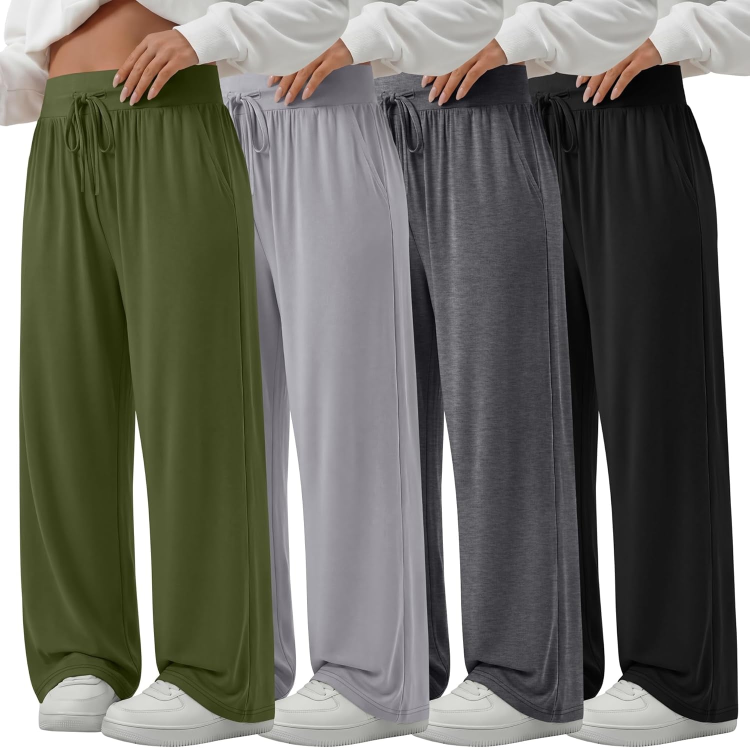 4 Pack Women'S plus Size Lounge Pants Wide Leg Yoga Pants Drawstring Baggy Sweatpants Loose Casual Workout Jogger