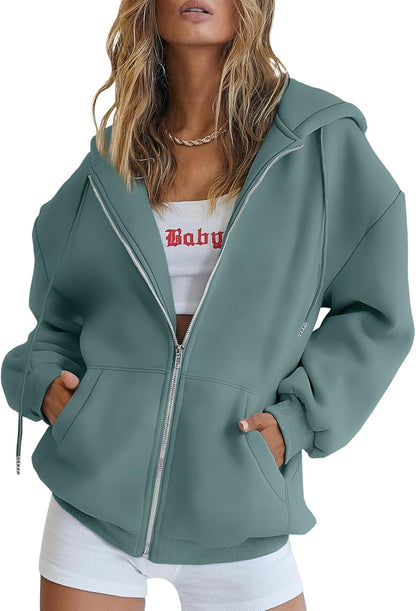 Womens Zip up Hoodies Oversized Sweatshirts Fall Fashion Spring Outfits Casual Jackets 2026 Winter Clothes