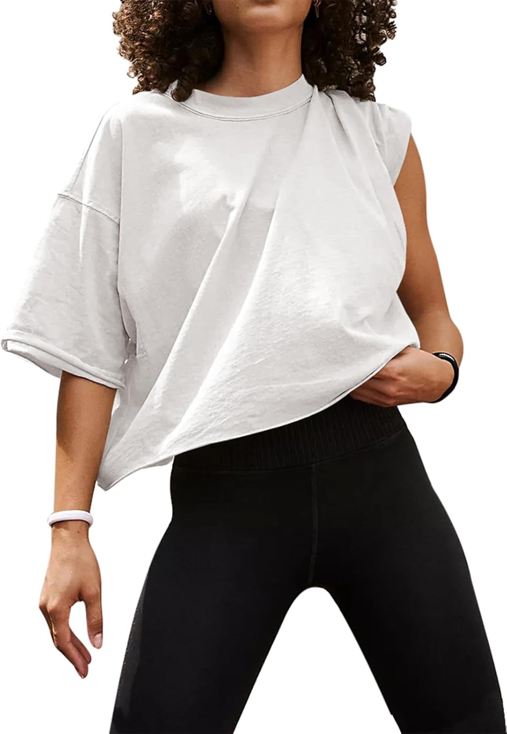 Women'S Comfy Basic Workout Gym Short Sleeve Crop Tops Casual Loose Oversized T-Shirts