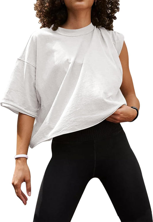 Women'S Comfy Basic Workout Gym Short Sleeve Crop Tops Casual Loose Oversized T-Shirts