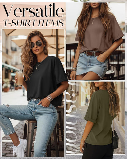 3 Pack Women'S Oversized T-Shirt Half Sleeve Summer Tees Casual Loose Fit Crew Neck Basic Tops