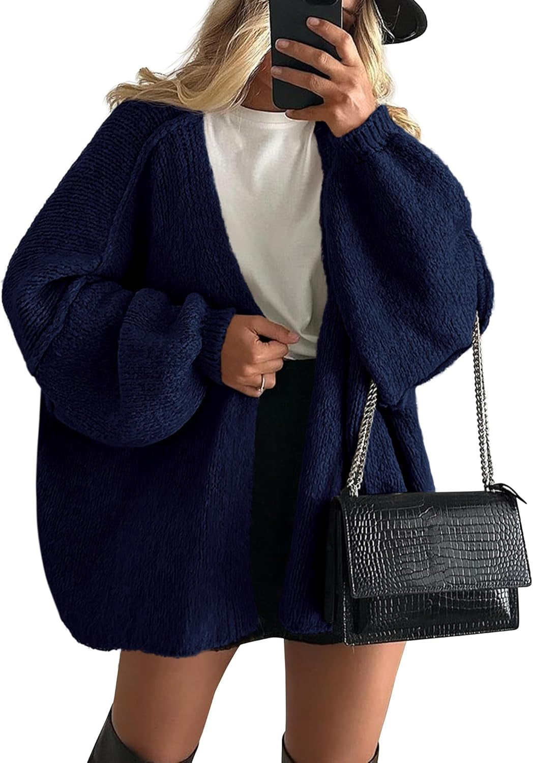 Womens Oversized Cardigan Sweaters 2026 Fall Long Lantern Sleeve Knit Open Front Lightweight Sweater